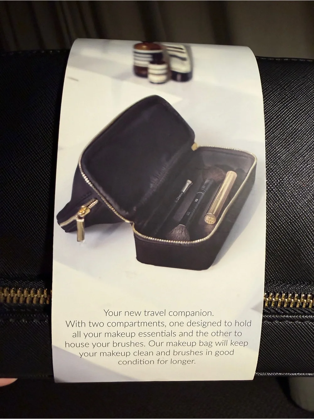 STACKERS Black Double-Zip Makeup Bag with Brush Storage travel case NWT pleather